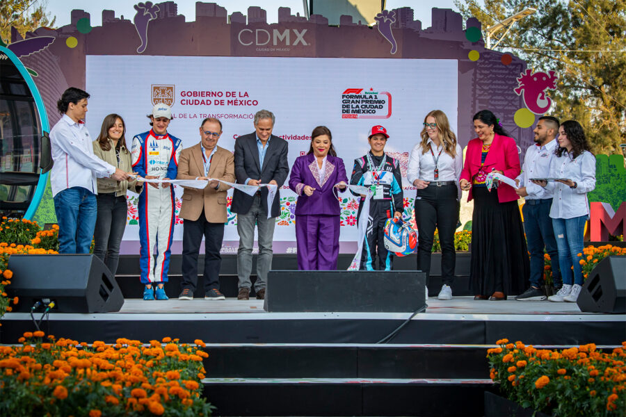 CLARA BRUGADA, JEFA DE GOBIERNO DE LA CDMX, JUNTO CON REPRESENTANTES DE CIE Y F1®, INAUGURAN EL PABELLÓN DE LA CDMX 