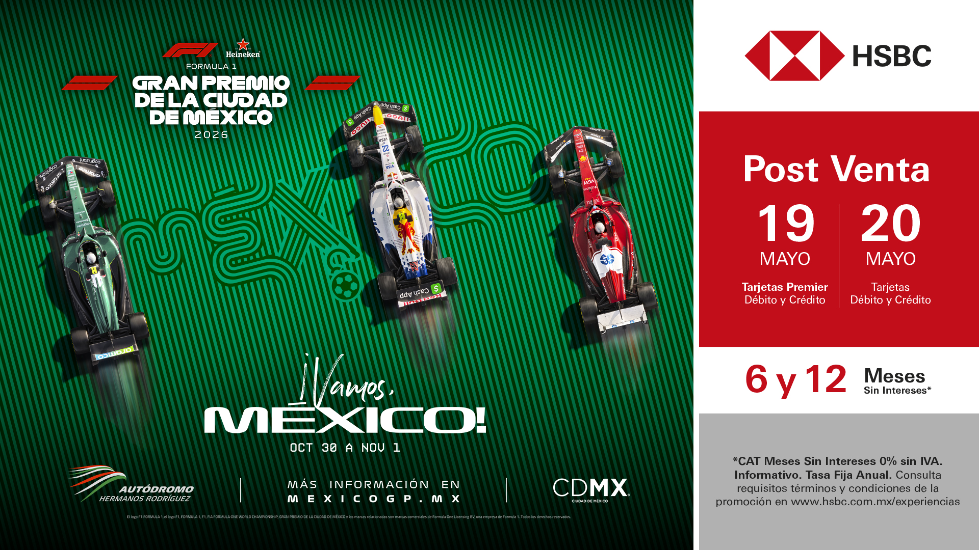 ¡Última oportunidad! Adquiere tus boletos para el México GP 2026 en la Post Venta HSBC