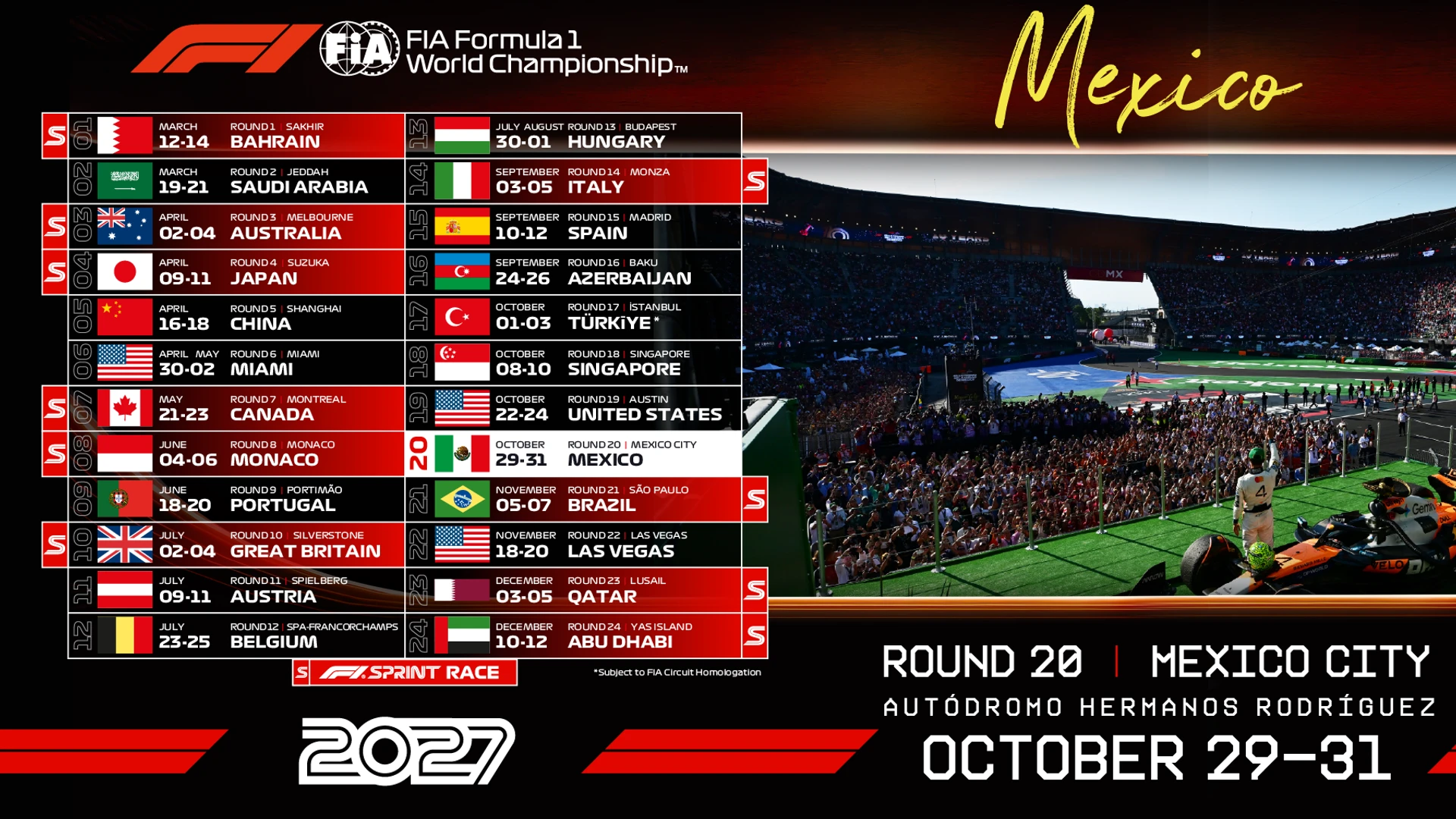 México GP 2027 ya tiene fecha en el calendario de Formula 1